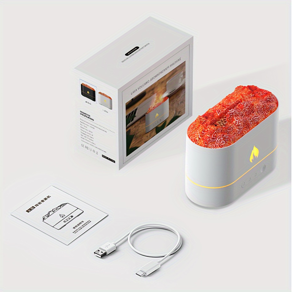 1 piece flame aromatherapy machine 3D simulated volcanic rock atmosphere lamp 7-color portable cold mist USBLED color-changing aromatherapy essential oil diffuser humidifier to rejuvenate your home, office or car, enhance the atmosphere and bring health! Christmas gifts for friends and family in 2023 details 5