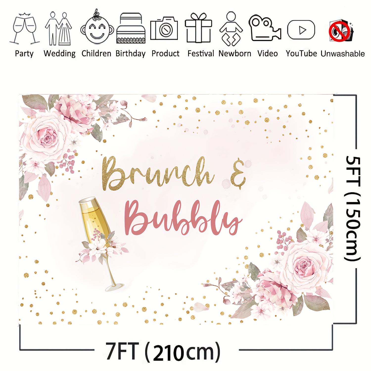 Brunch And Bubbles Bridal Shower Party Backdrop Floral Gold