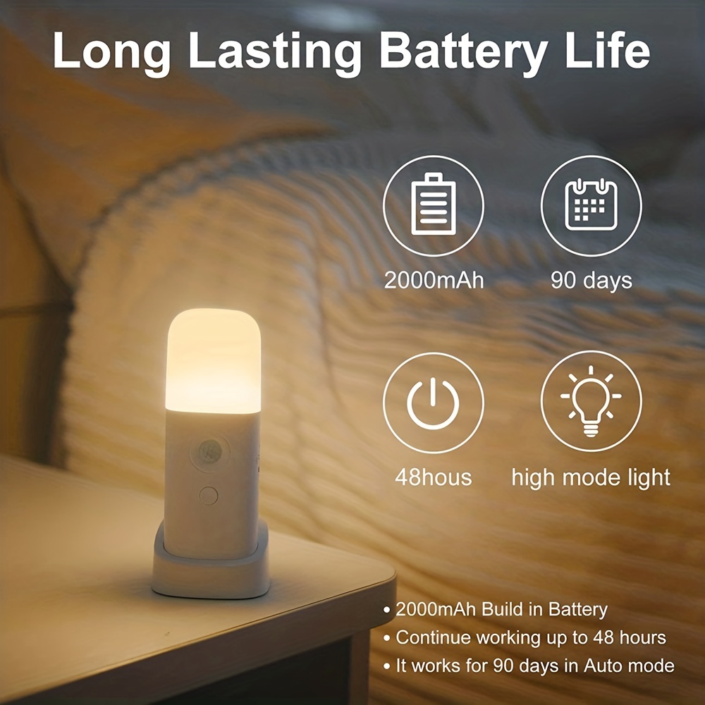 Luz Nocturna Con Sensor De Movimiento LED De 1 Pieza, Luz LED Regulable  Recargable Por USB, Funciona Con Batería Recargable De 2000 MAh, Luz  Nocturna