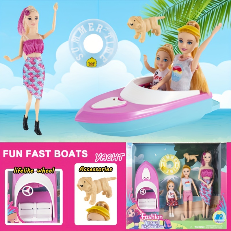 1 Set Doll Playset, Outdoor Yacht, Funny Fast Boats, Dolls Swim Ring Puppy  Dog Accessories, Giftbox Packing, Christmas Birthday Gift Toys