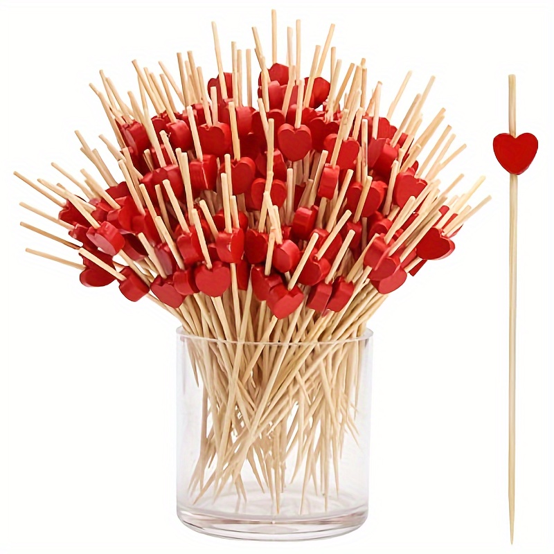 

100pcs, Red Heart Picks, Heart-shaped Bamboo Stick, Heart Fancy Toothpicks, Bamboo Fancy Appetizer For Wedding Birthday Party Decoration, Party Supplies For Christmas, Thanksgiving Day And New Year