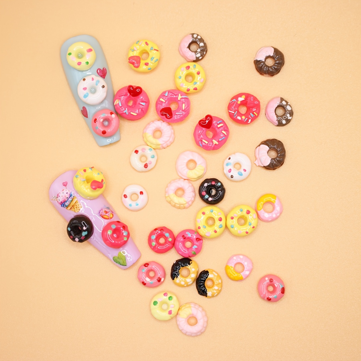 30 PCS Nail Art Mixed Resin Decoration Donuts Cartoon Shapes Randomly Mixed