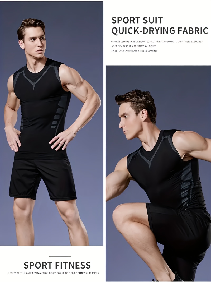 Men's Quick Dry Sleeveless Shirt Athletic Compression - Temu