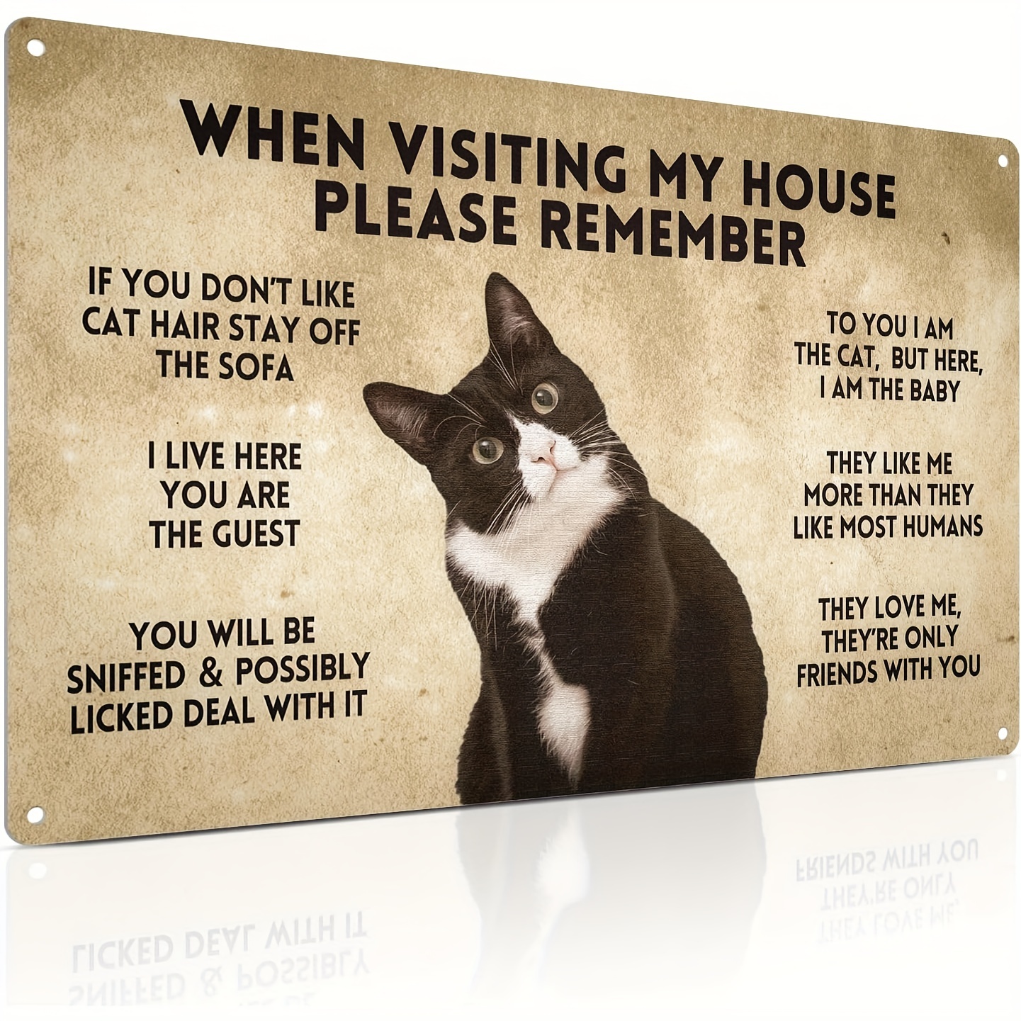

Fun Tuxedo Cat Rules Metal Sign 20cm X 30cm - When Visiting My House Please Remember - Cat Lover Black Cat Apartment Decor Vintage Room Decor Warning Signs