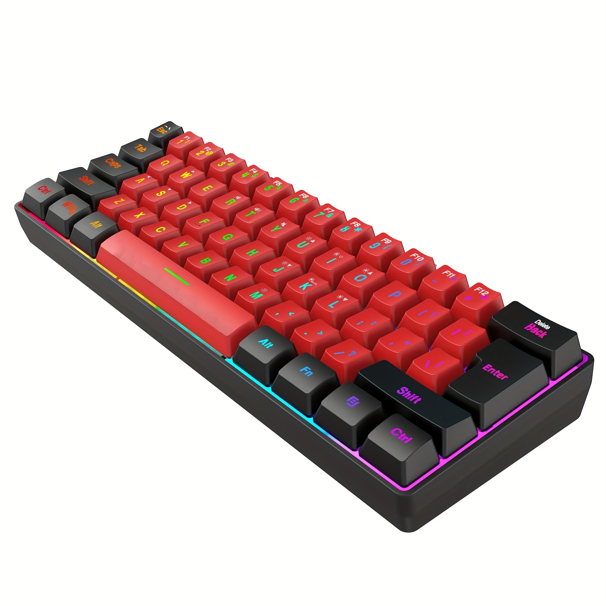 Teclado para juegos 60% con cable, mini teclado ultra compacto  retroiluminado RGB, mini teclado compacto impermeable de 61 teclas para  jugadores de