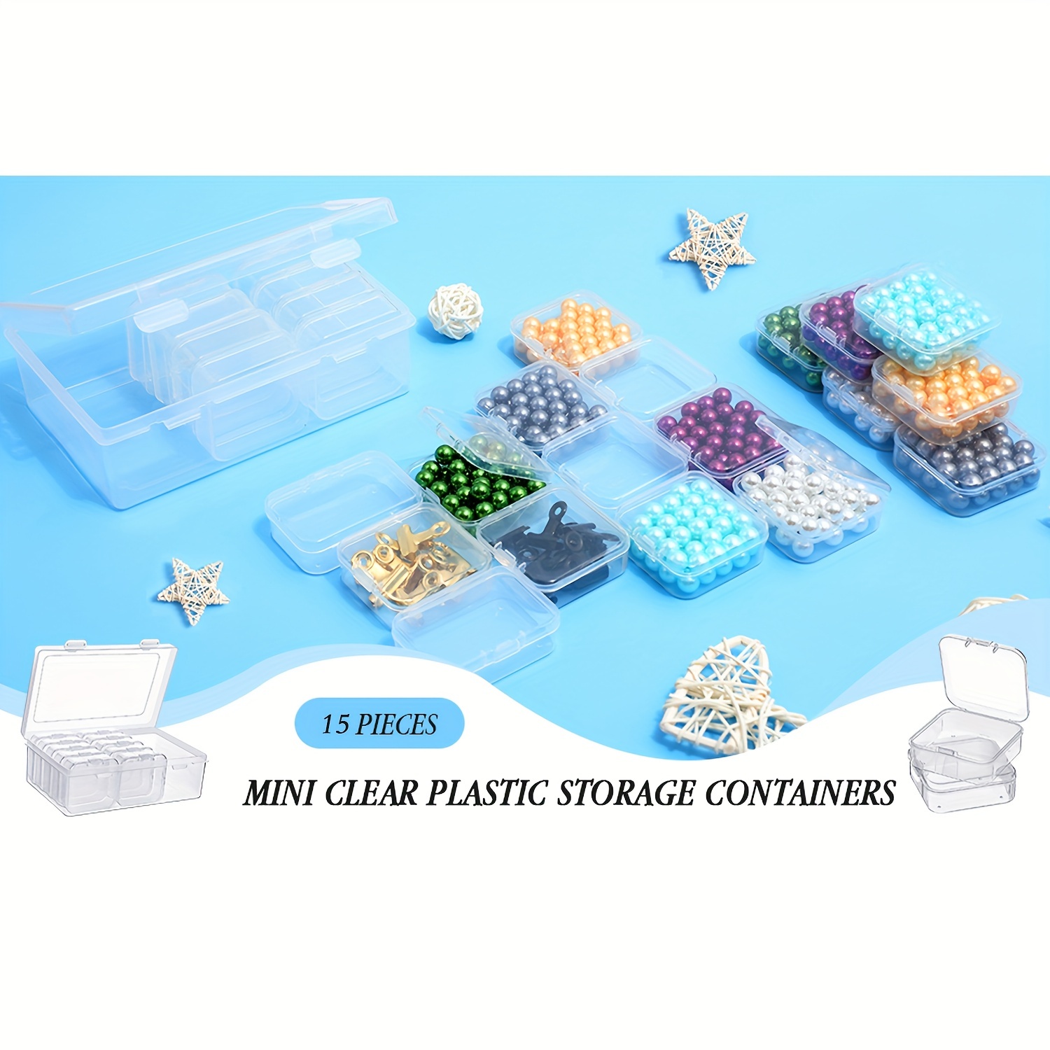 15pcs Small Bead Organizer, Plastic Storage Box, Mini Clear Bead Storage  Container, Clear Box With Hinged Lid And Rectangular Clear Craft Supplies  Box