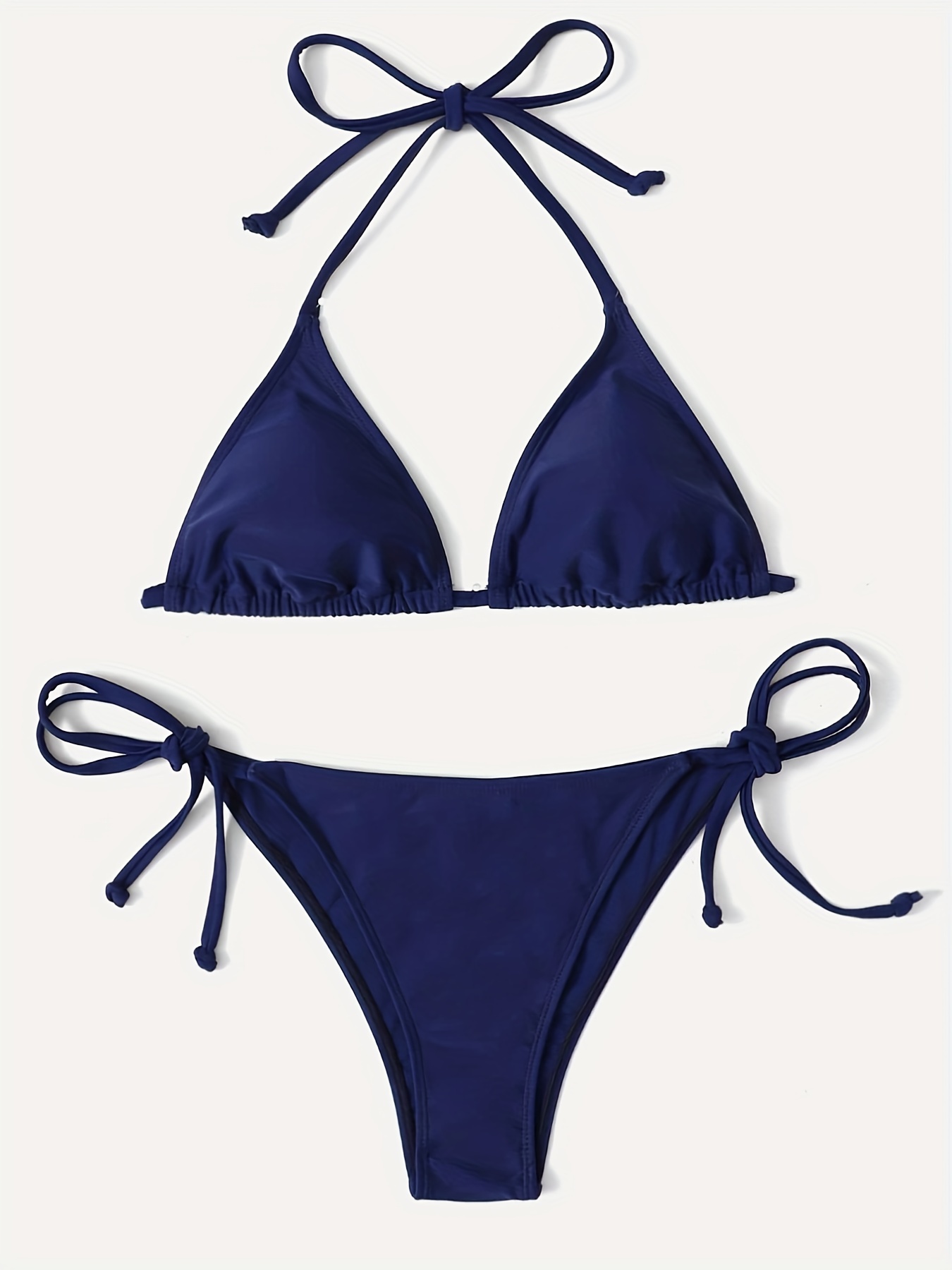 Navy Blue Sexy Bikini Sets Halter V Neck Tie Back Backless - Temu Canada