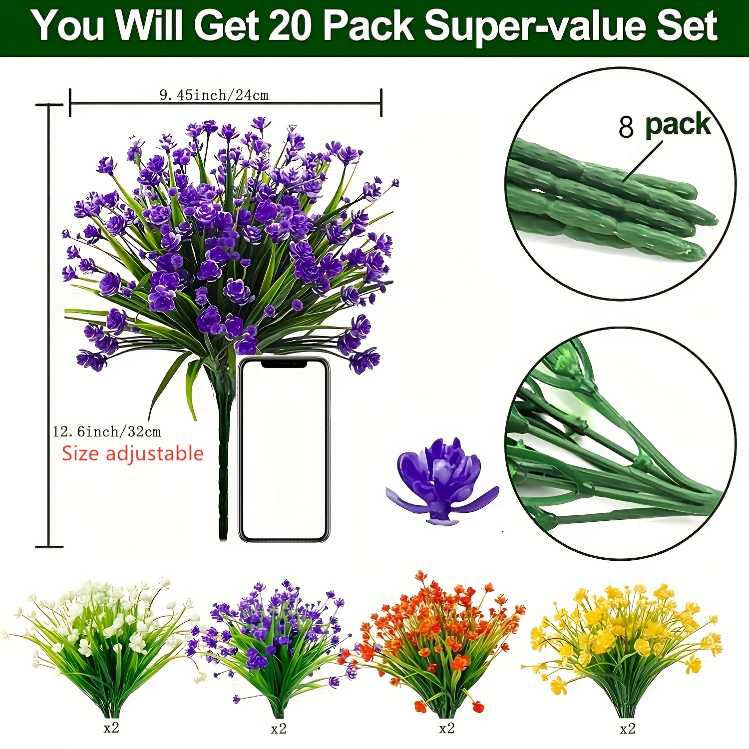 8 Bundles Vibrant Artificial Flowers For Home And Garden Decor