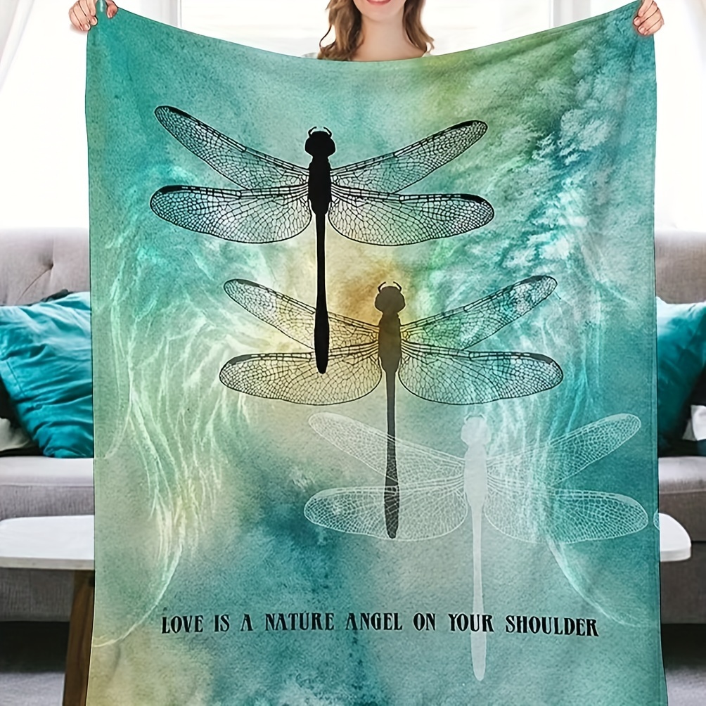 1pc colorful dragonfly throw blanket comfortable warm soft sofa blanket for   blanket for office bed and travel for men women elderly perfect gift details 2