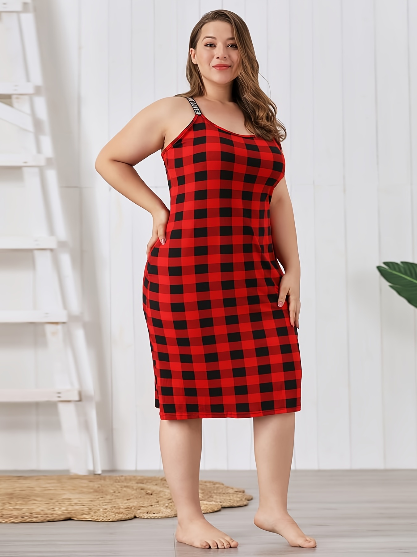 Plus size outlet red plaid dress