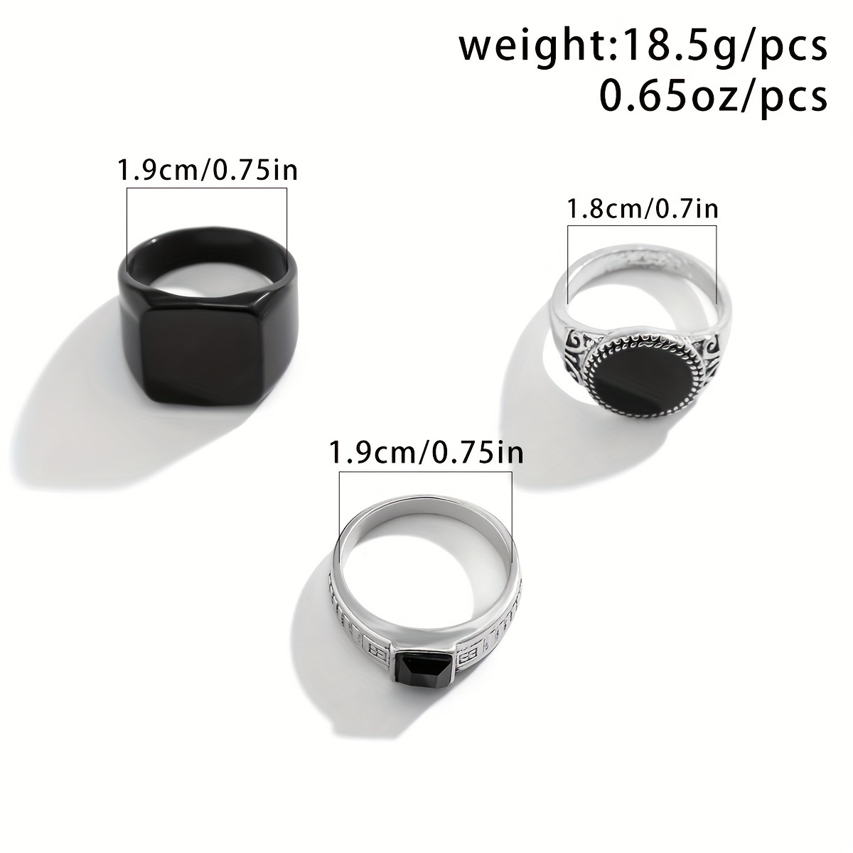 3pcs Vintage Exaggerated Men's Joint Ring Set