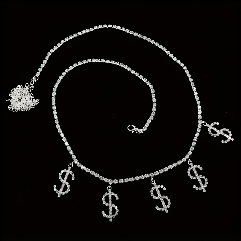 Diamante De Imitación Dólar Colgante Cintura Cadena Ajustable Metal Cintura  Elegante Cadena Cinturón Suéter Vestido Faja Para Mujer