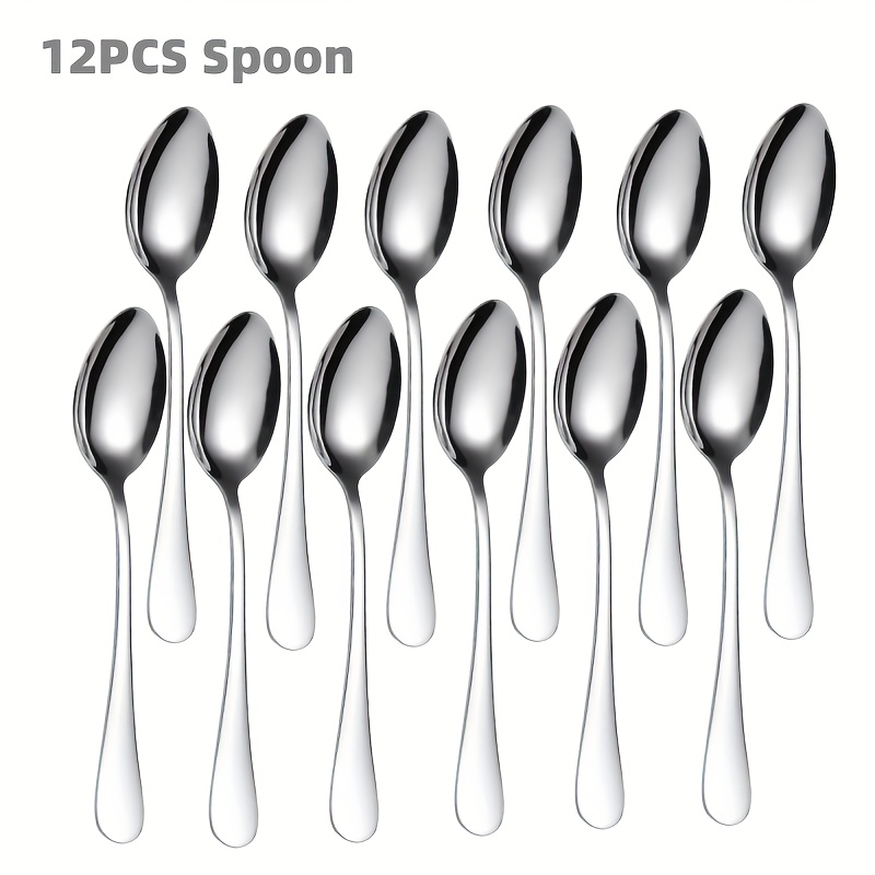 24 Pcs Dinner Spoon Set,Premium Food Grade Stainless Steel Spoons,Durable  Metal Spoons,Tablespoon,Spoons Silverware Only,Mirror Finish & Dishwasher