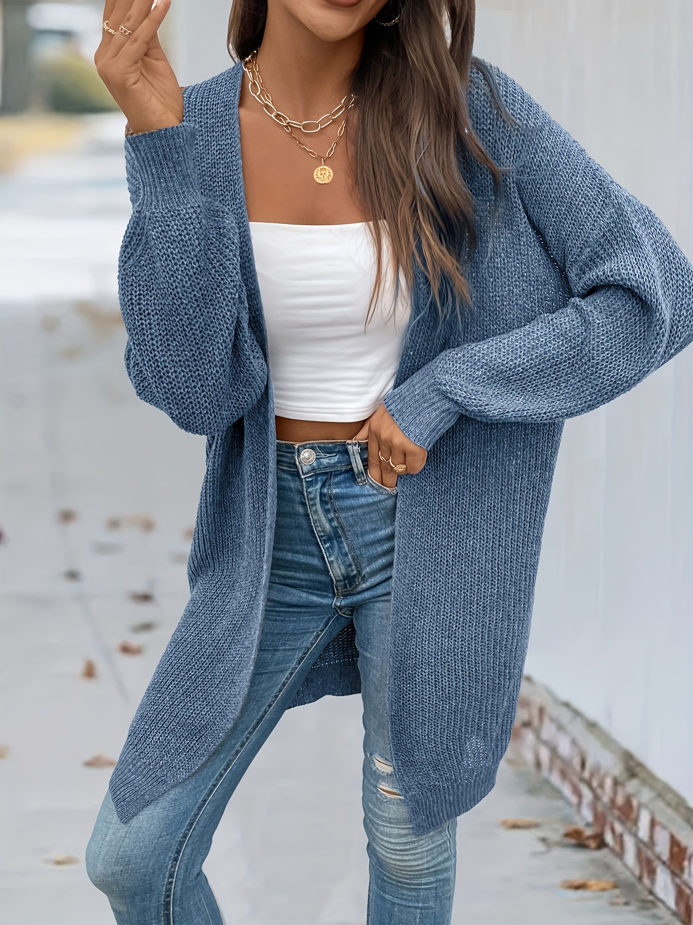 Vintage Open Front Cardigan Loose Long Sleeve Sweaters - Temu
