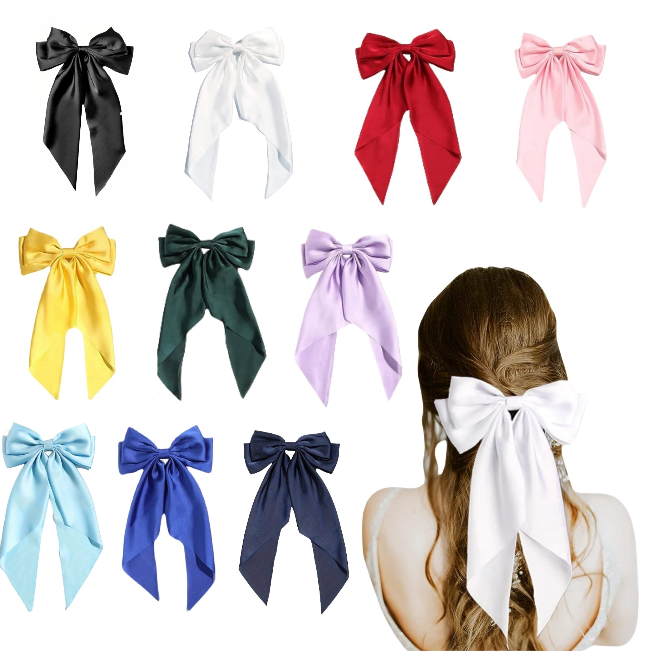 Temu Large Silky Hair Bows, Hair Ties for Women Girls with Ribbon Long Hair Barrettes Big Hair Bow for Women and Girls Bowknot Hair, Christmas Gifts