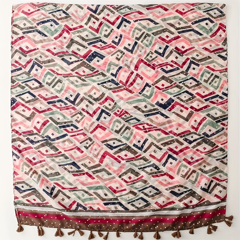 Boho Geometric Print Tassel Scarf - Vintage Style Shawl