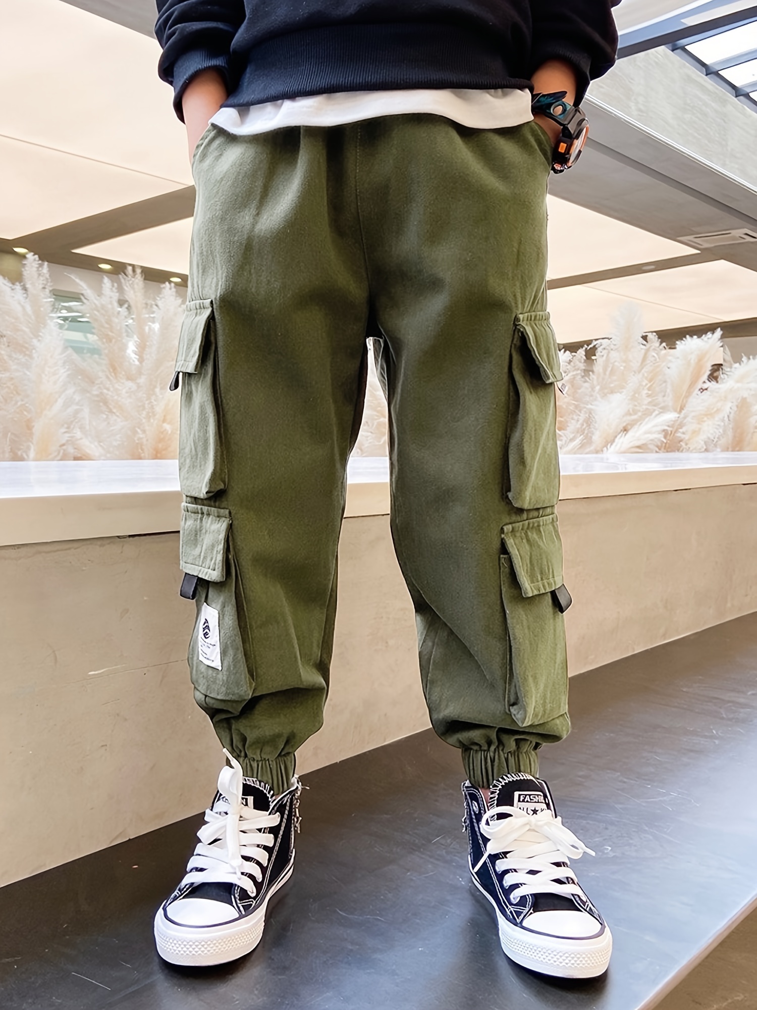 Boys Casual Cargo Pants Elastic Waist Loose Jogger Pants - Temu