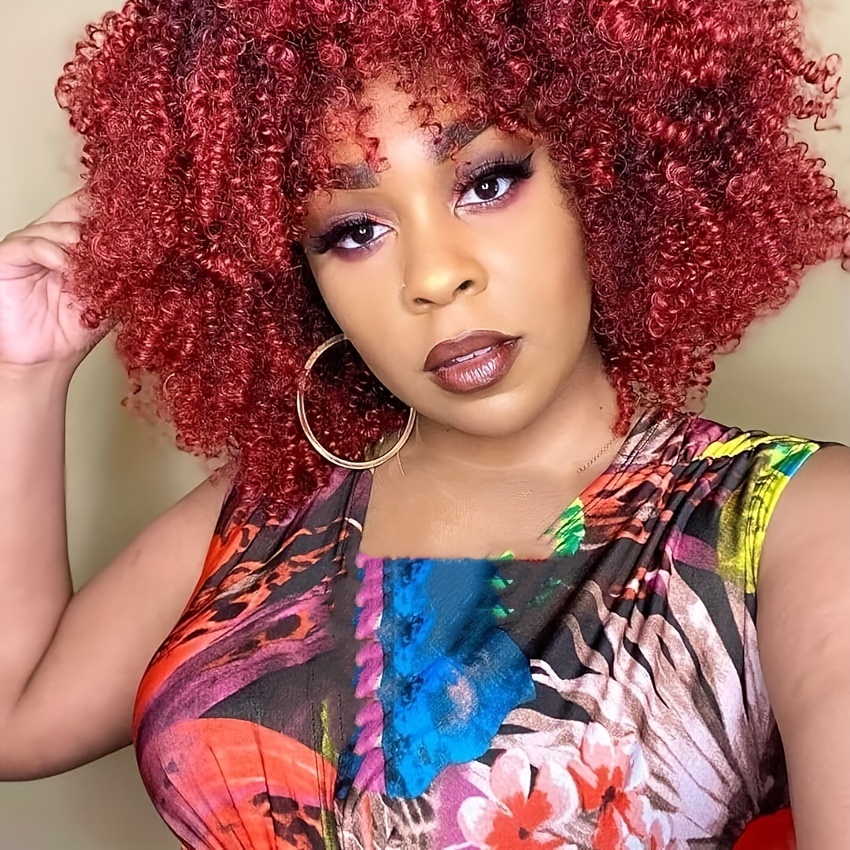14 pouces Bouclé Perruques Pour Femme Rouge Coiffure Afro Bombe Perruque  Bouclée Avec Franges Synthétique Fibre Sans Colle Long Crépue Bouclée  Cheveux, Mode en ligne