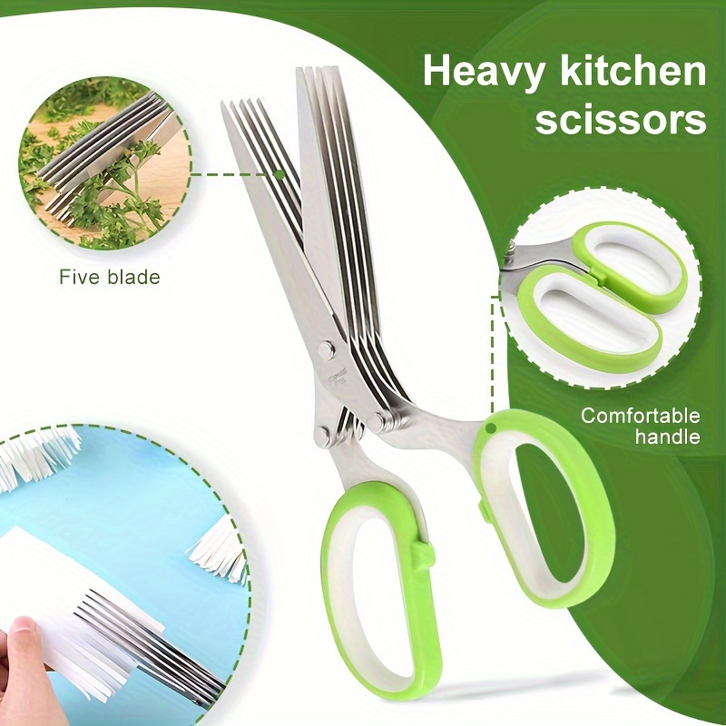 

1pc Herb Scissors With 5 Blades And Cover, Cool Kitchen Gadgets Cutter, Chopper And Mincer, Sharp Heavy Duty Shears For Cutting, Shredding And Cooking Fresh Garden Herbs