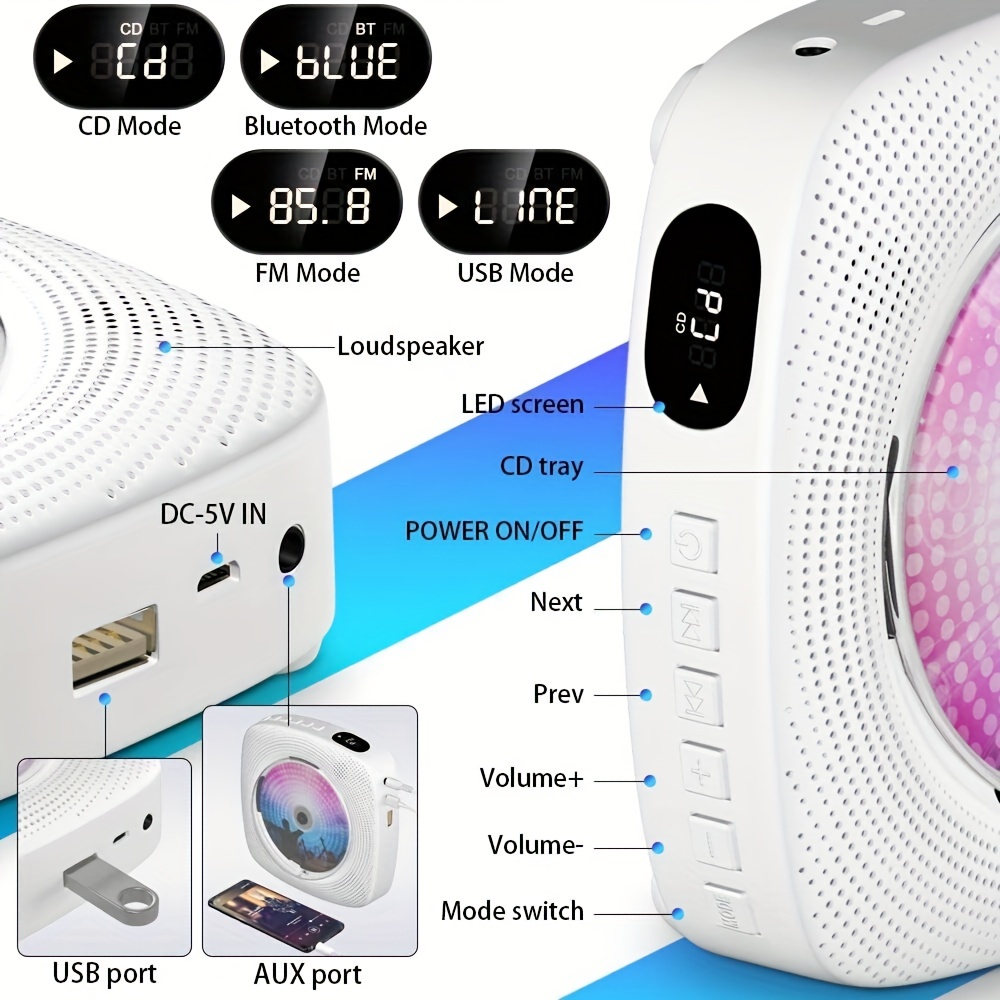 Reproductor De CD Portátil Inalámbrico Montable En Pared Con