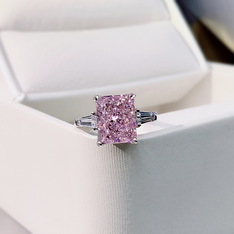 Square Pink Zircon Ring, Size 5-10