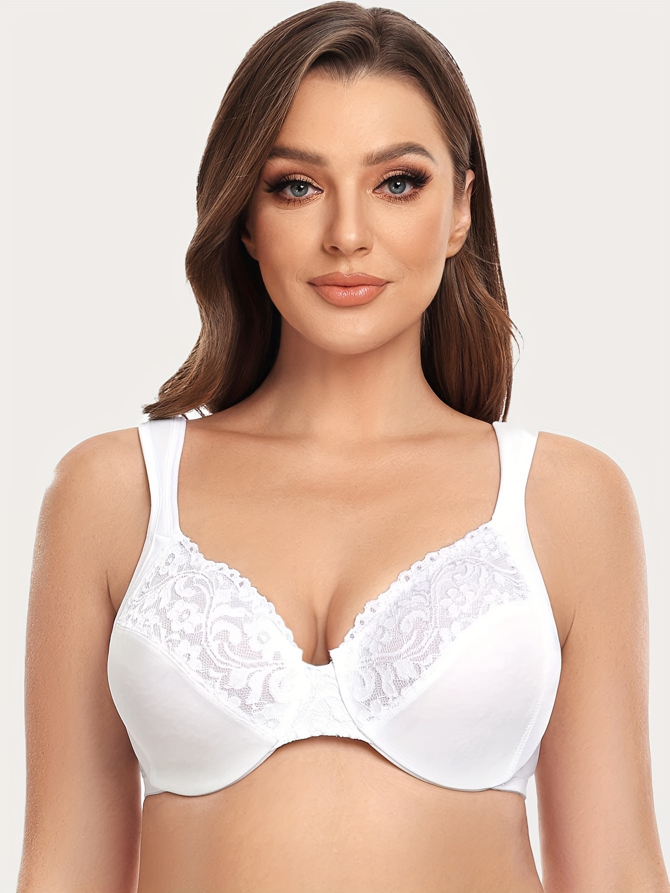 Plus Size Bow Front Solid No Padded Bra Women's Plus Full - Temu