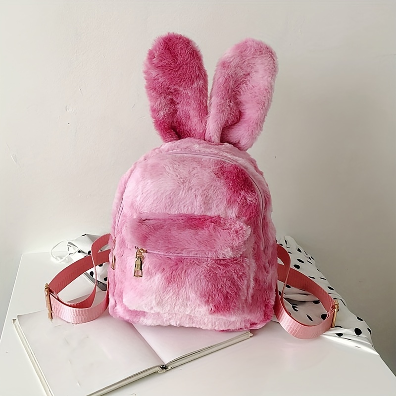 Women Girls Bunny Backpack Plush Mini Fluffy Rabbit Ear Backpack