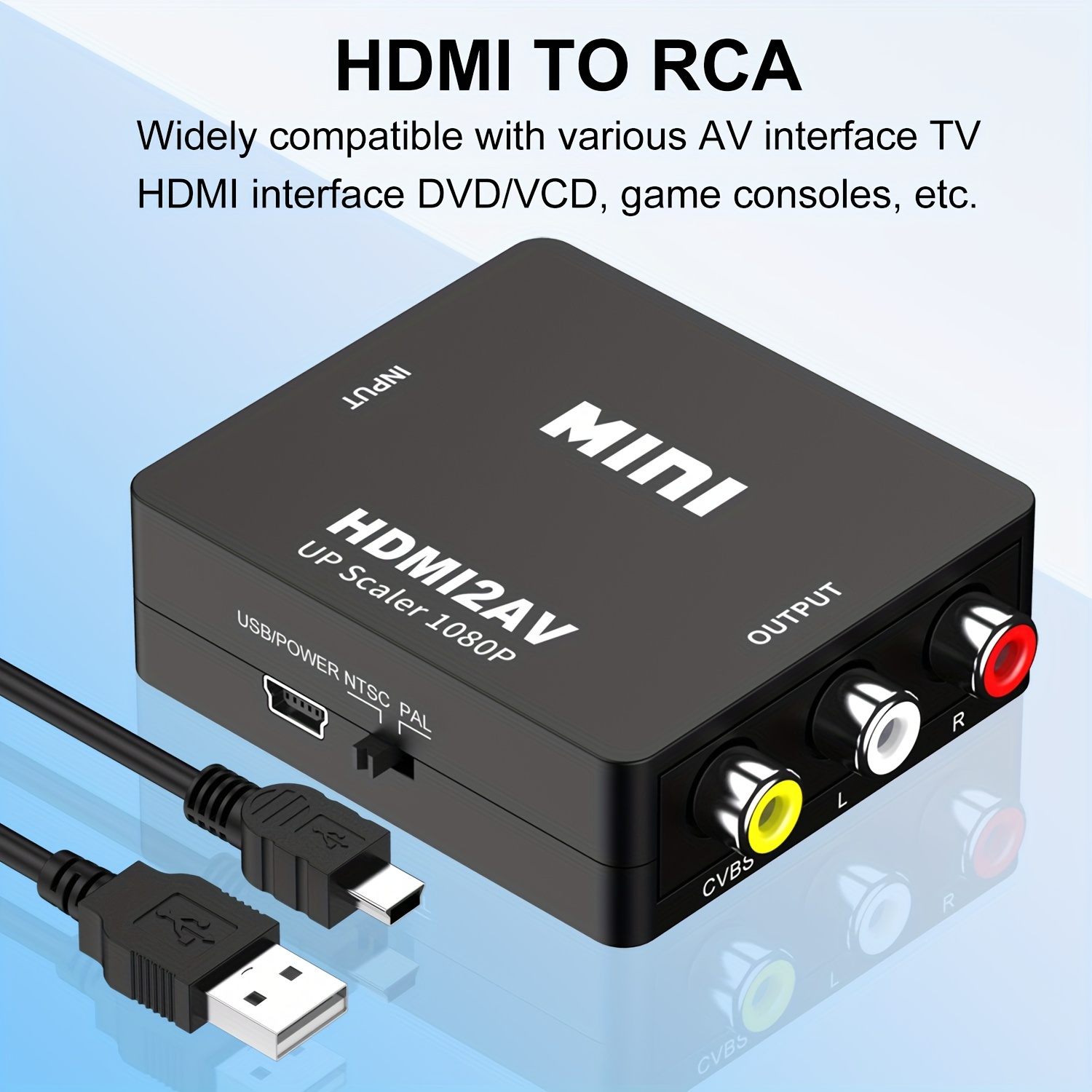 Conversor de HDMI a RCA, adaptador de HDMI a audio compuesto de video, HDMI  a AV, compatible con PAL/NTSC para PS4, Xbox, Switch, TV Stick, Roku