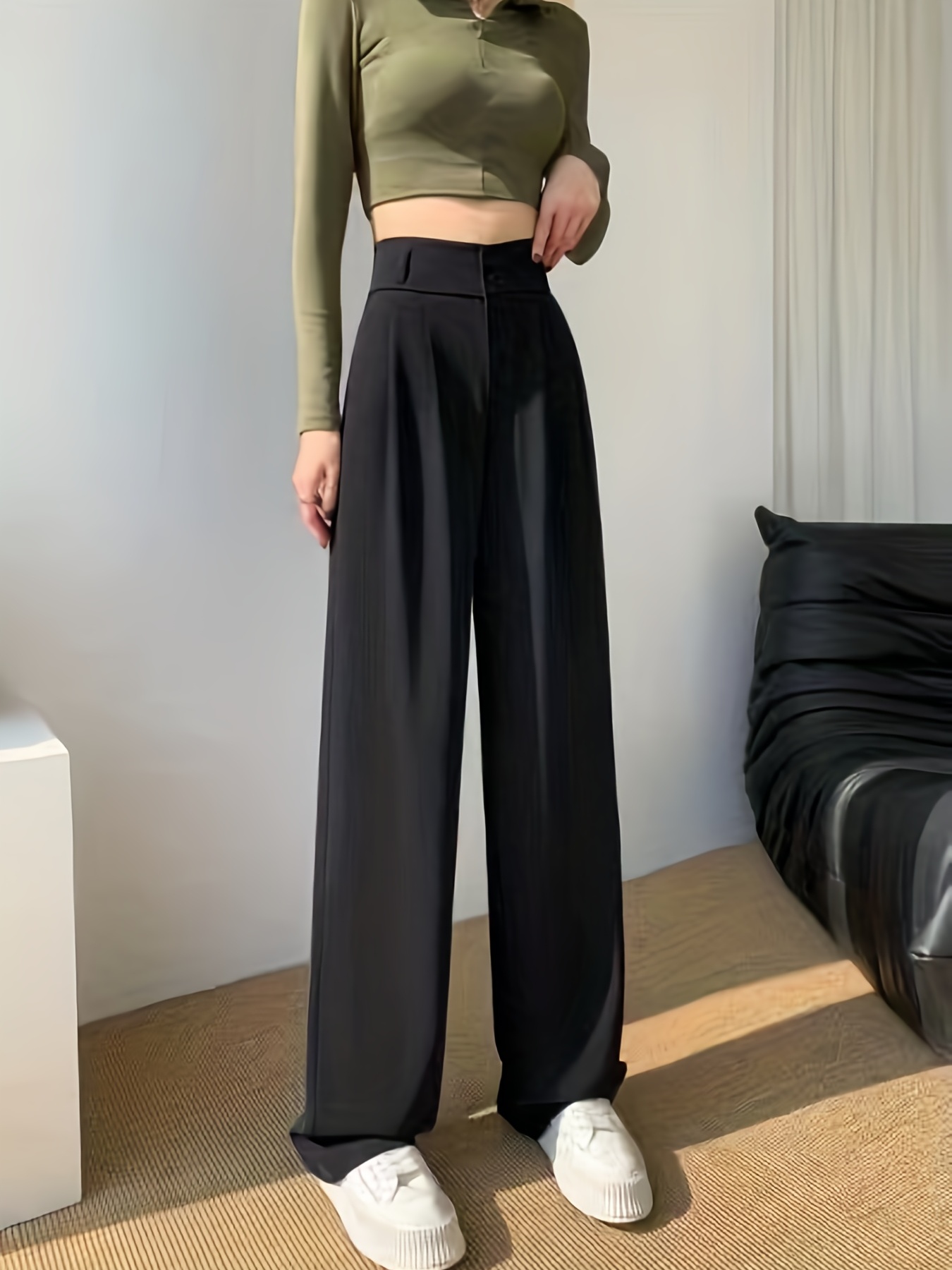 High Waist Suit Trouser Solid Casual Every Day Pants Women's - Temu