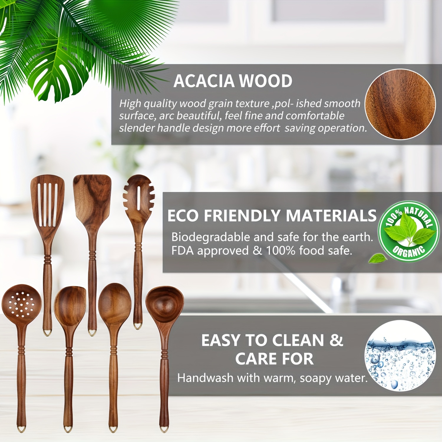 Cucharas de madera para cocinar, 10 piezas de utensilios de cocina de  madera de teca natural, utensilios de cocina de madera para cocinar,  espátulas