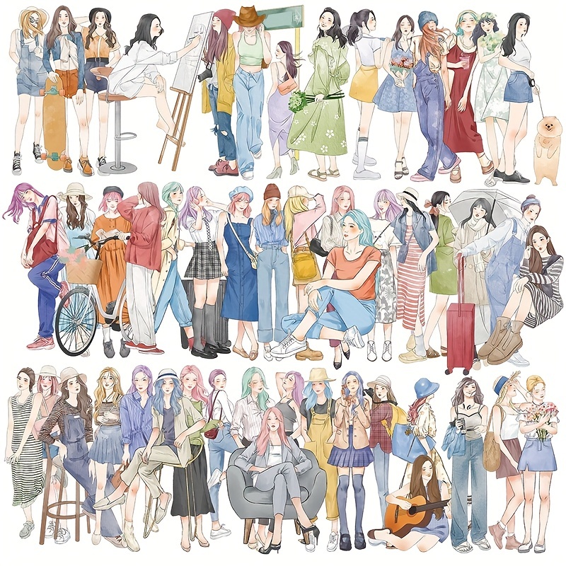 51pcs/pack Fashion Girls Scrapbook Stickers People Stickers For