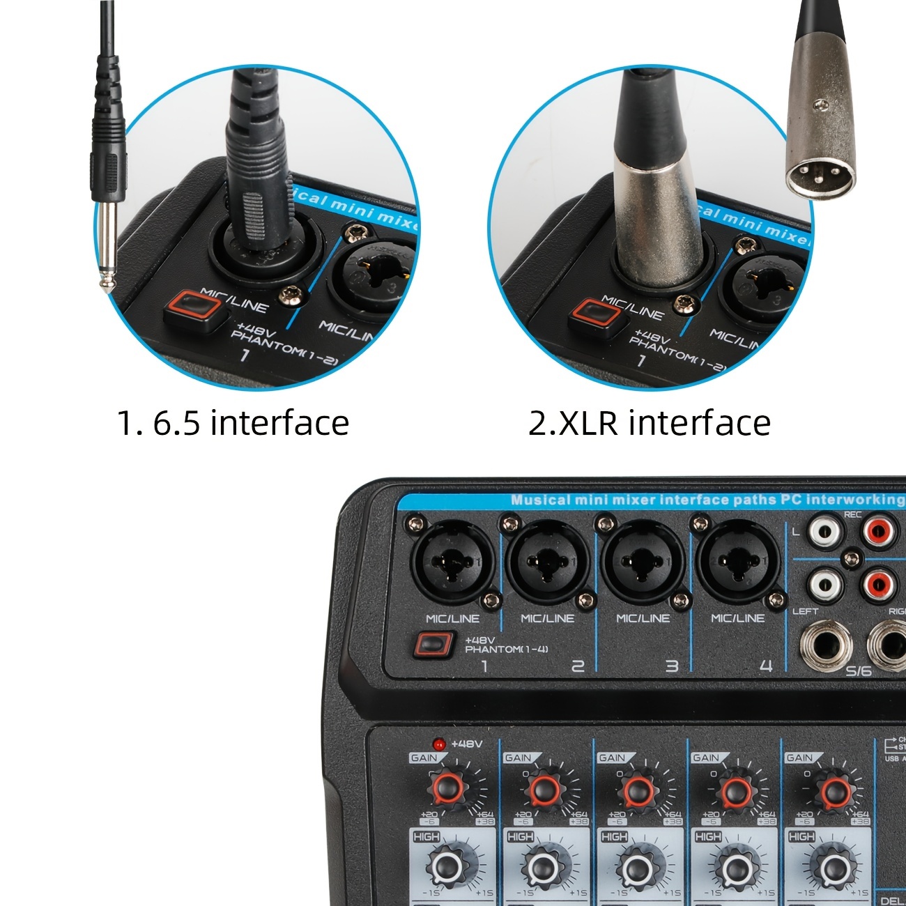 Mezclador de Audio de 6 canales, consola mezcladora de sonido, conector de  micrófono XLR, adaptador de EE. UU. para grabación de escenario de DJ