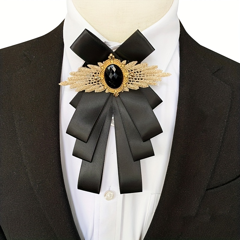 Satin Necktie Jeweled British Layer Bow Necktie