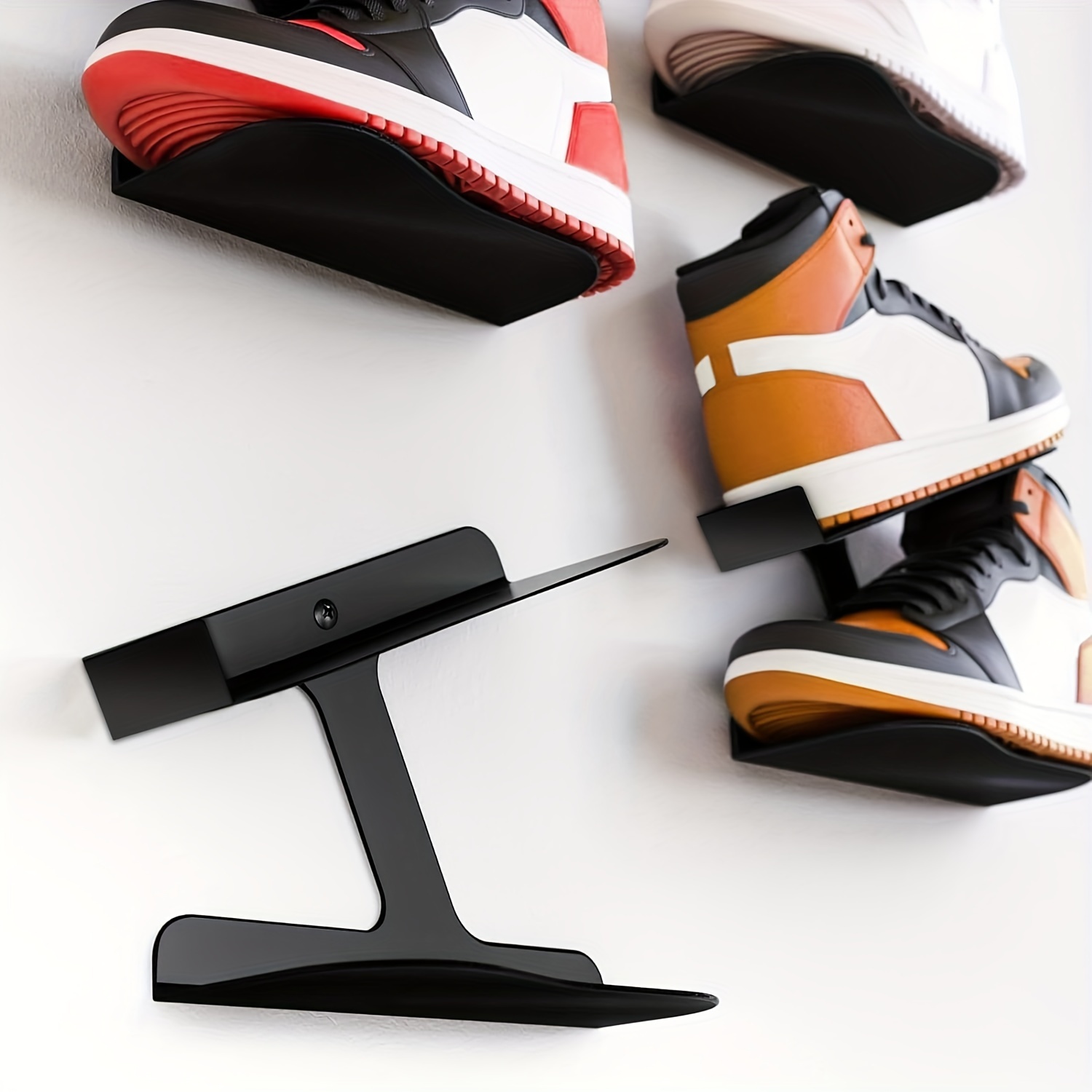 

Space-saving Wall-mounted Shoe Display Shelf - Sturdy Metal Sneaker Organizer With Adjustable Hooks For Collectors, & Home Decor