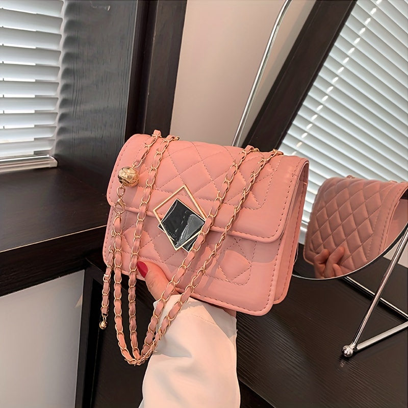 Girls Small Shoulder Bag Square Chain Crossbody Bag,Pink