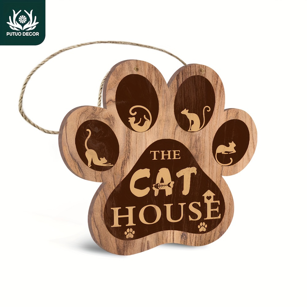 

1pc, Pet Lover Decoration Sign Paw Shaped Wood Plaque, Rustic Wood Hanging Wall Art Plate For Home Cat House Farmhouse Gift, 5.5x5.9 Inches