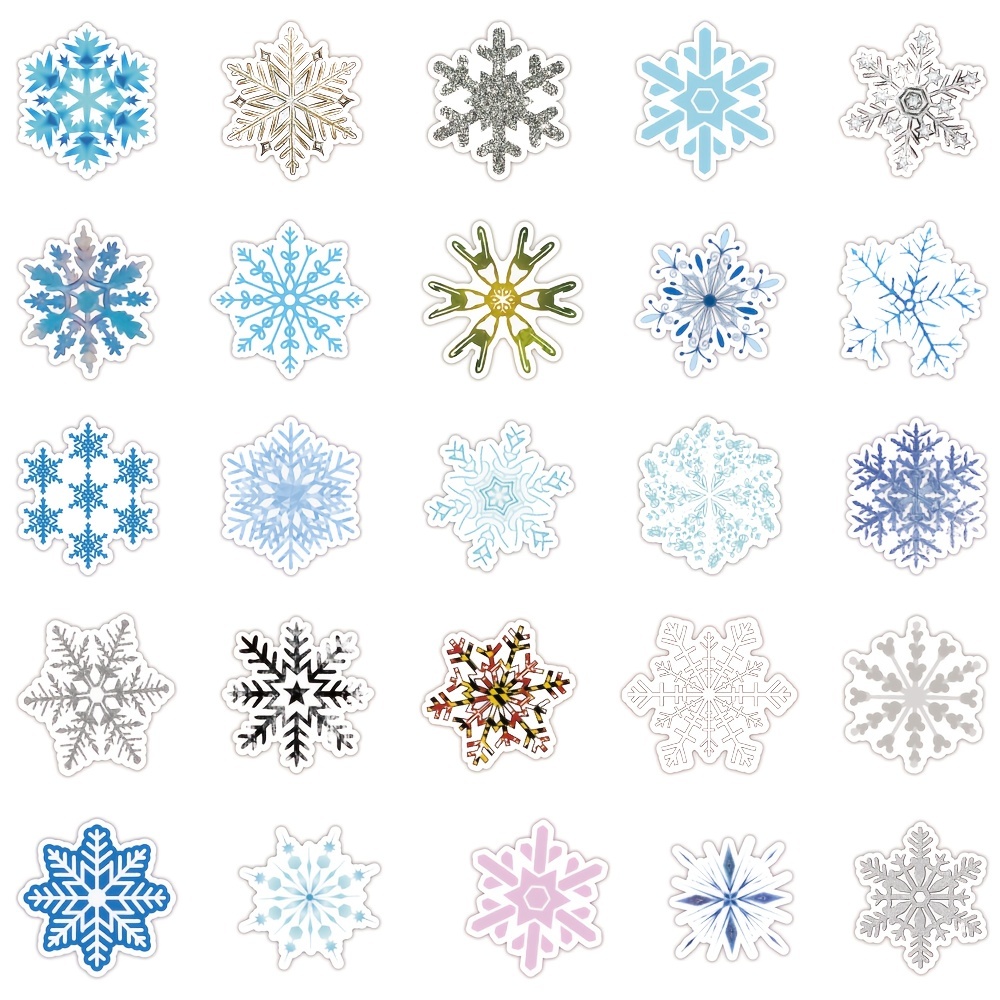 50pcs Glitter Snowflakes Foam Stickers Self-Adhesive Winter Snowflake  Stickers For Christmas Party And Craft Projects