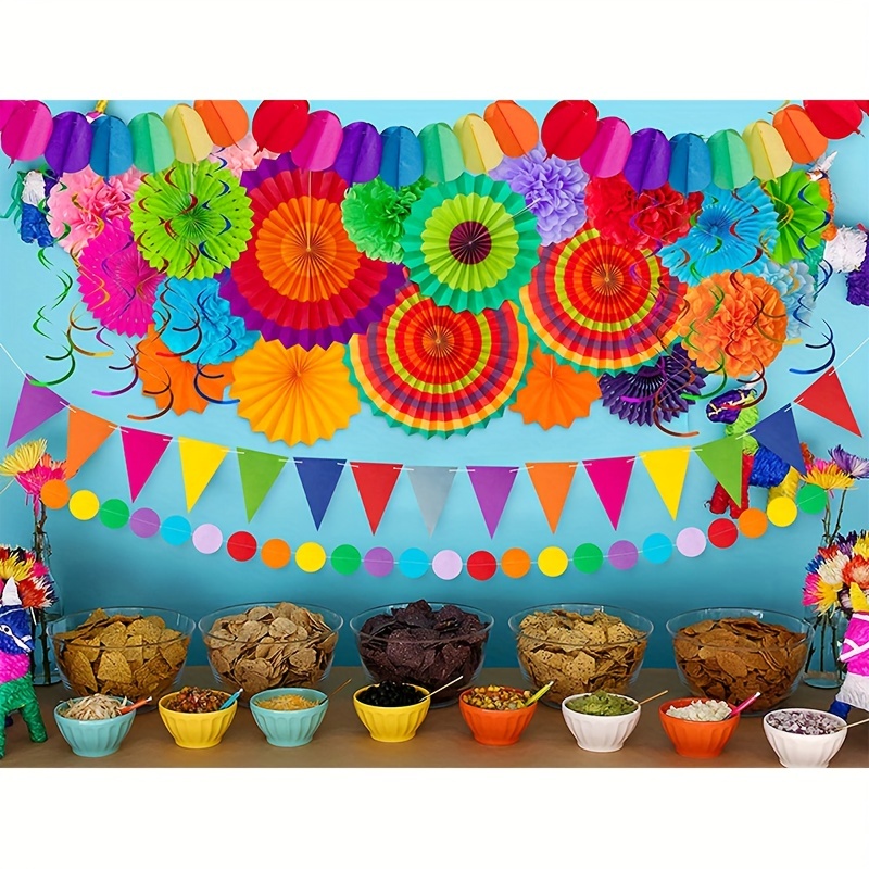  ZERODECO Fiesta Party Decorations, Multicolor Mexican Table  Runner Picado Banner Fiesta Foil Balloons Paper Fans Pompoms Circle Dots  Garland for Fiesta Mexican Cinco De Mayo Birthday Party Supplies : Home 