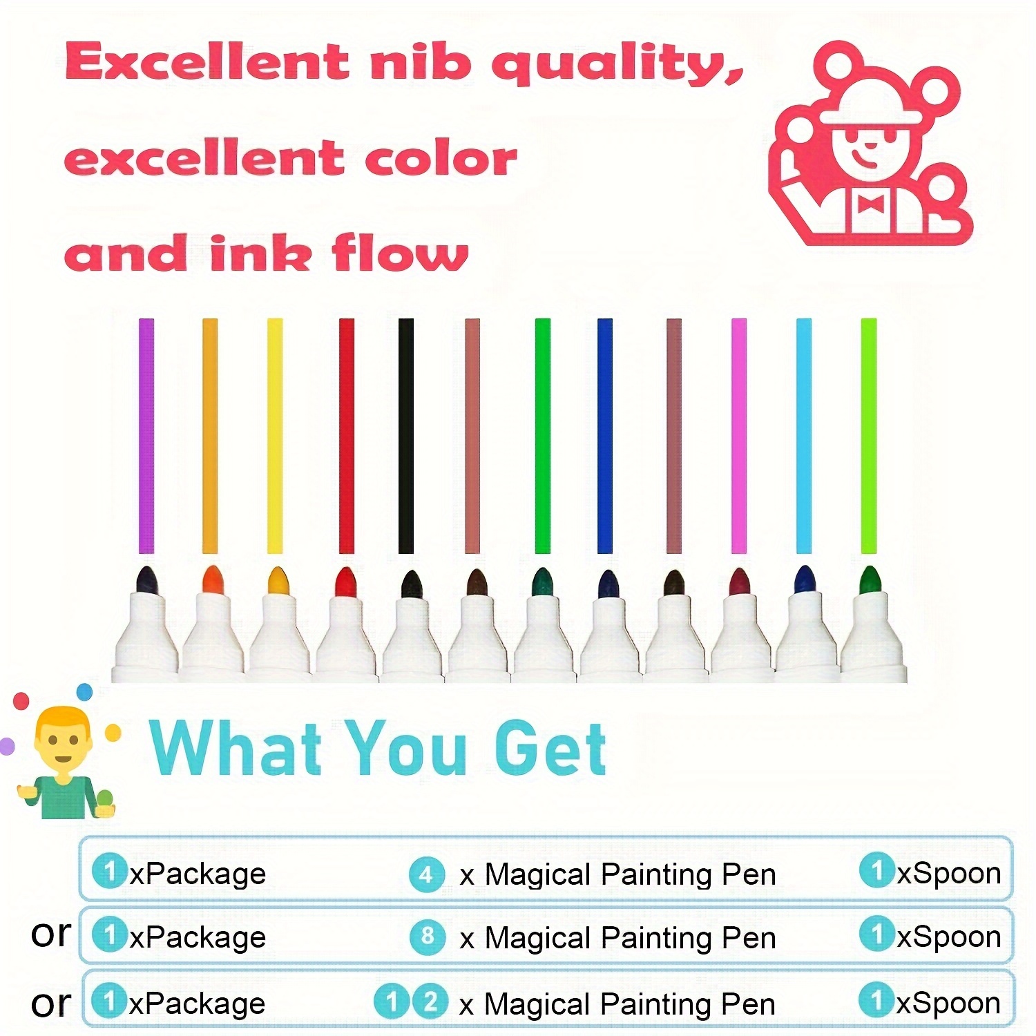 Stylo de peinture à l'eau magique, stylos de dessin magiques Doodle  8/12colores avec étui, effacement marqueur de tableau blanc, stylos de  peinture à l'eau intéressants, pour l'enseignement du dessin