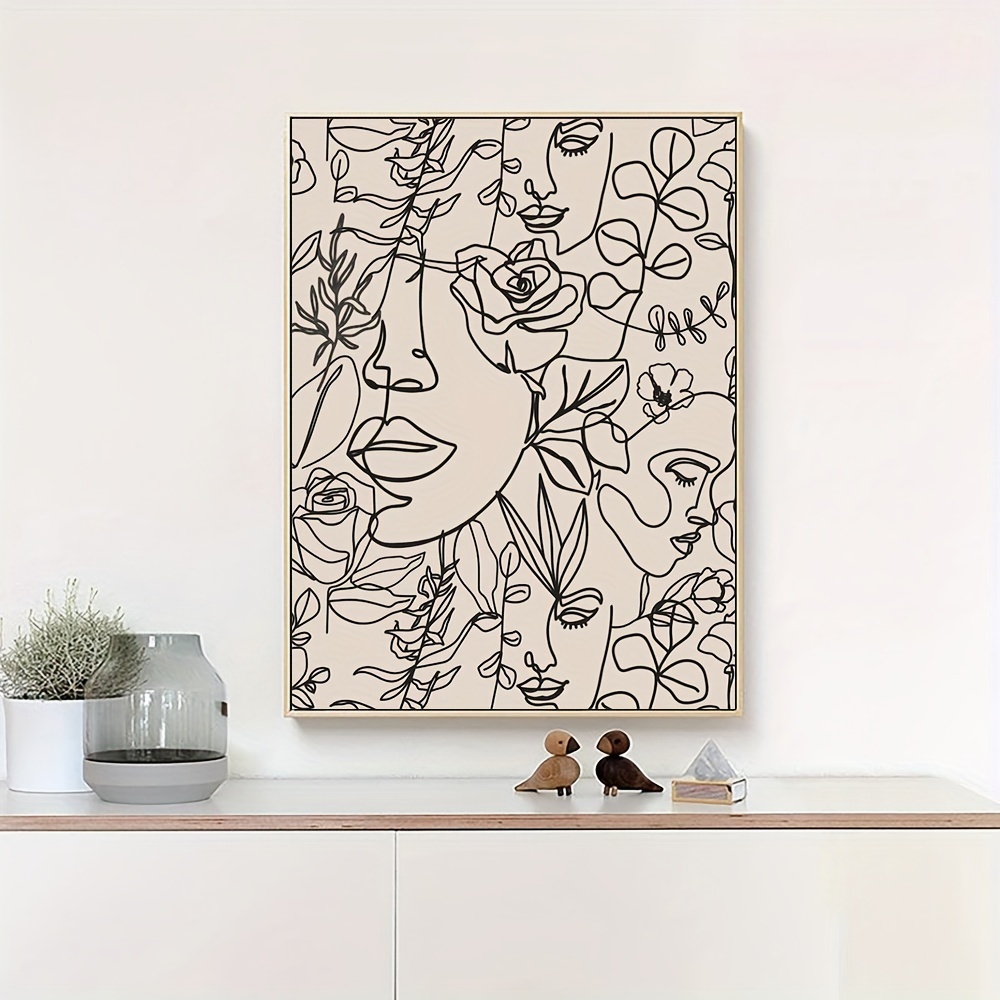 Abstract Face Canvas Wall Art Boho Canvas Painting Black Line Artwork  Colorful Line Art Minimalist Wall Decor Botanical Floral Abstract Prints  for