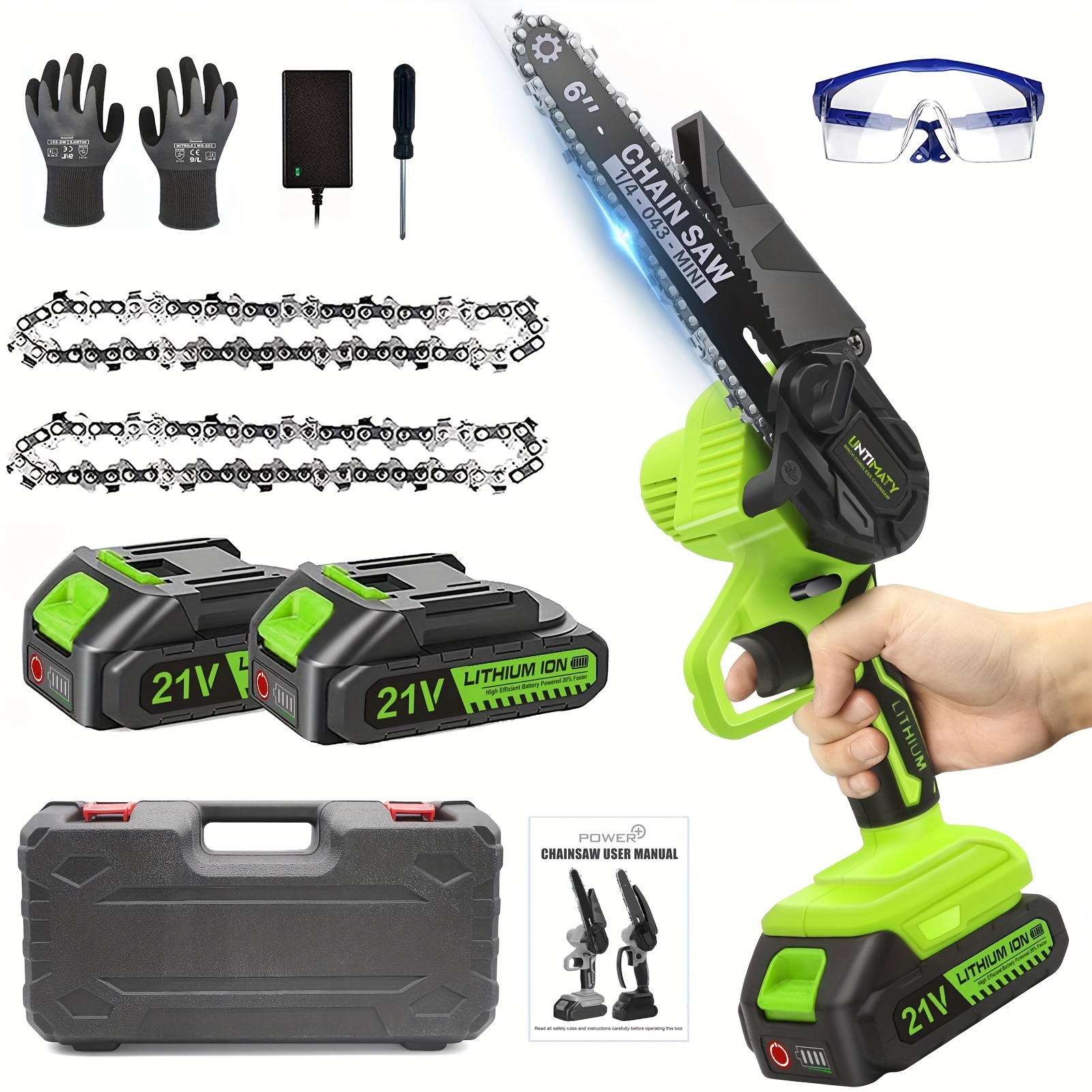 New Mini chainsaw Electric Wood Cutter Cordless Chain Saw with battery & 2  Chain 