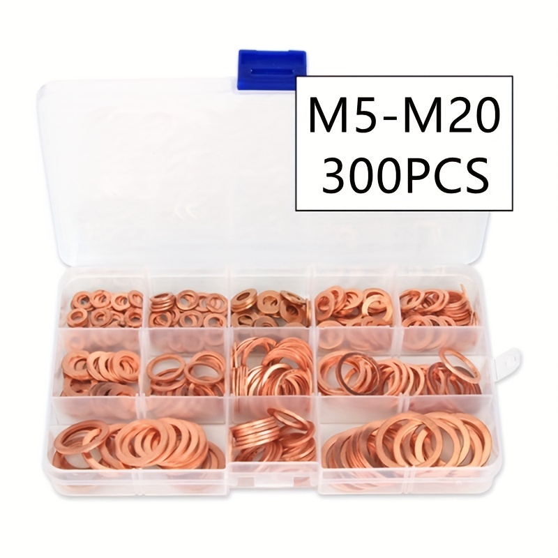 Juego de 280 arandelas llanas de cobre surtidas de anillo plano, arandelas  de sellado, 12 tamaños M5-M20 (1 caja)