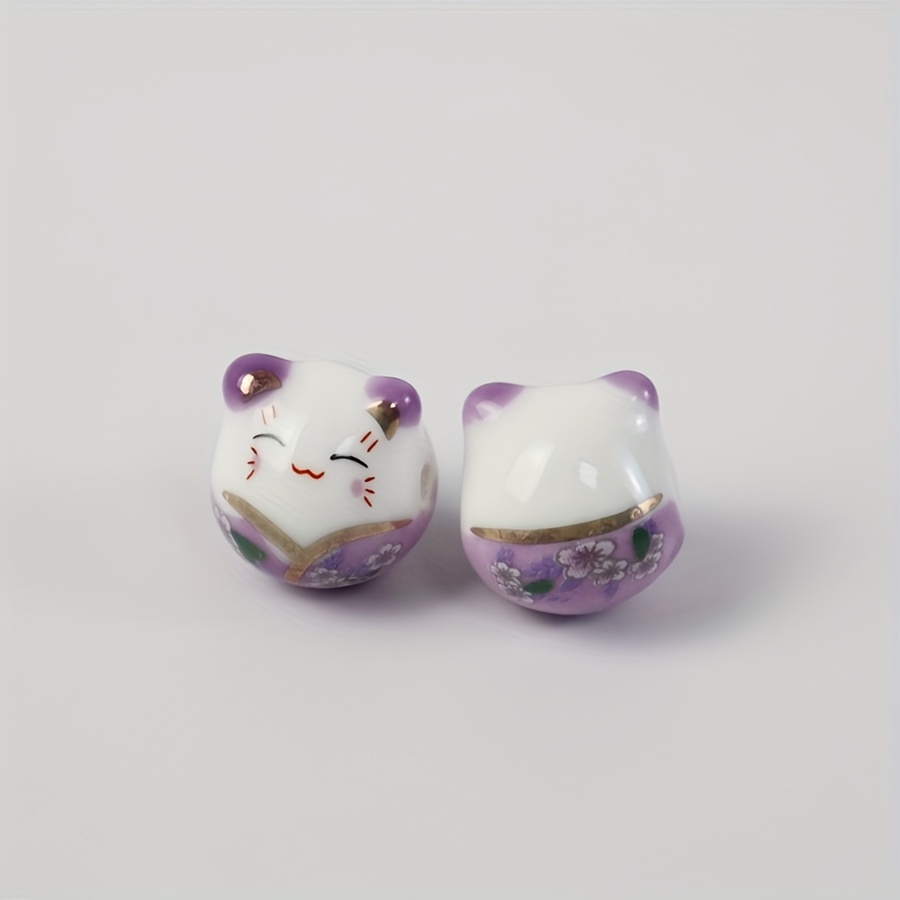 Ceramic Lucky Cat Beads Printed Beads Diy - Temu