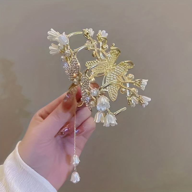 Rhinestone Butterfly Hair Claw With Tassel - Elegant Metal Enamel Flower  Hair Clips For Women's Hair Accessories - Temu