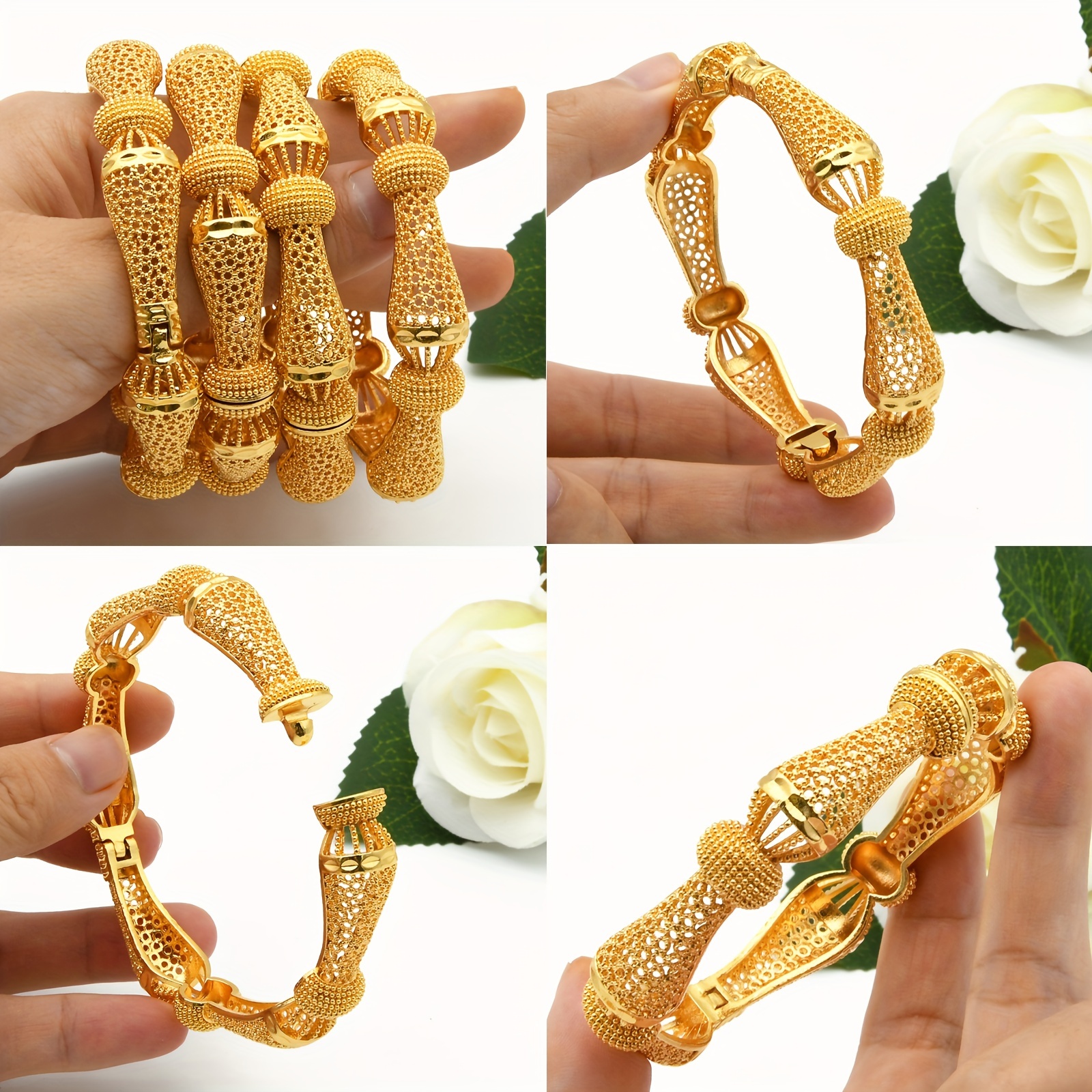 4pcs set of elegant golden cuff bangles zinc alloy   weddings parties bangle bracelet details 3