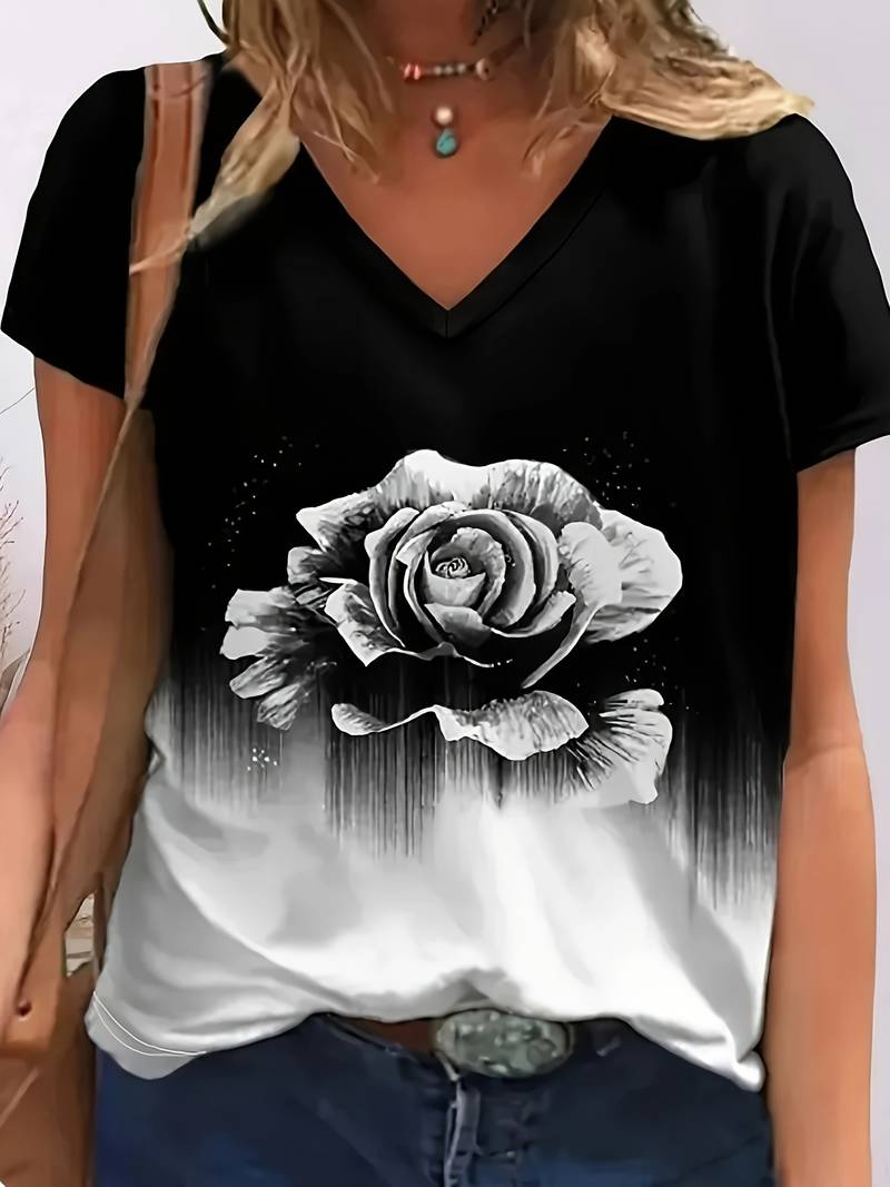 Womens Tops Clearance Under $5 Casual V-Neck Short Sleeve T-shirt Solid