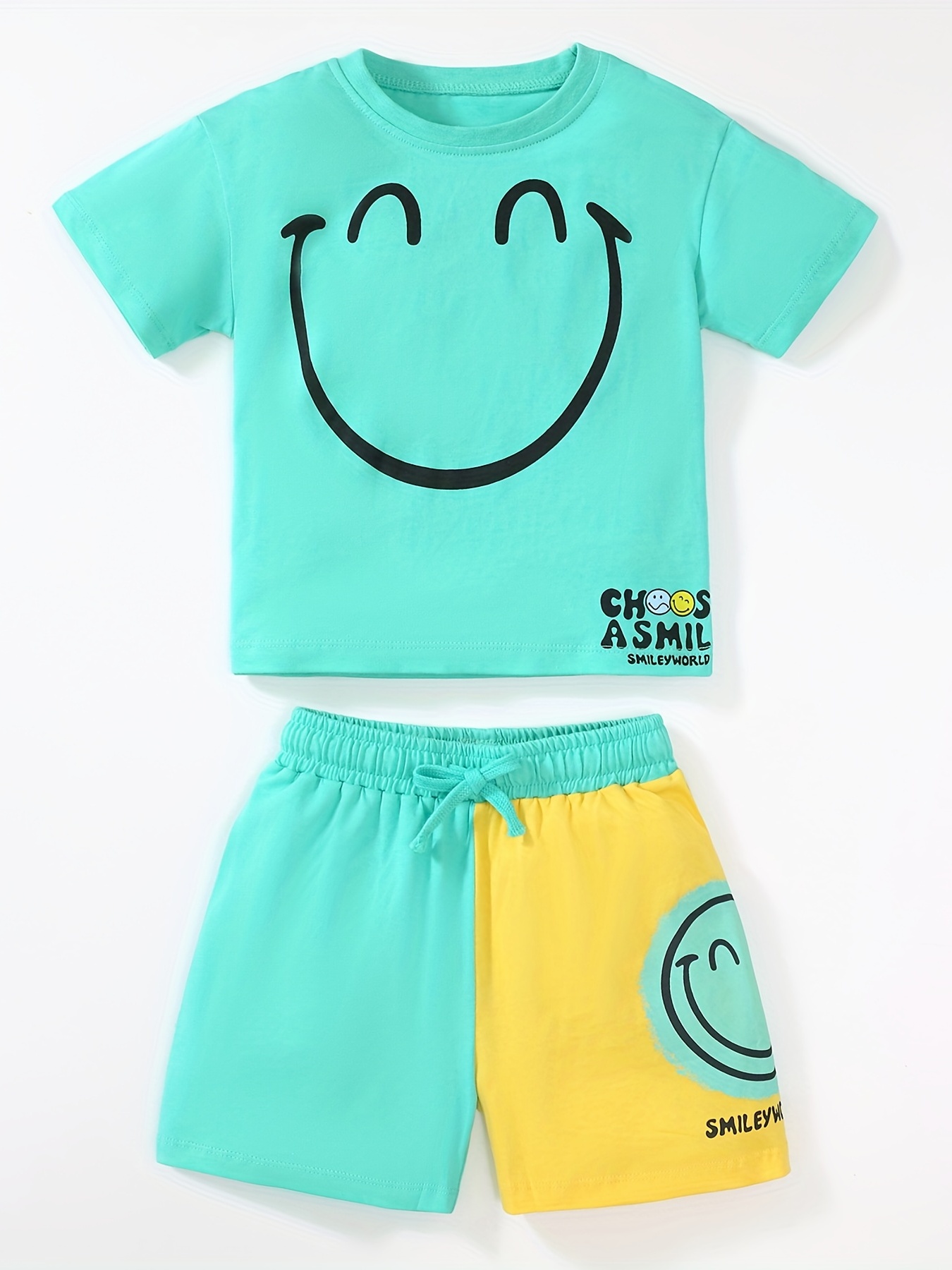 Boys Summer Outfits Sets Short Sleeve Happy Graphic Print T - Temu