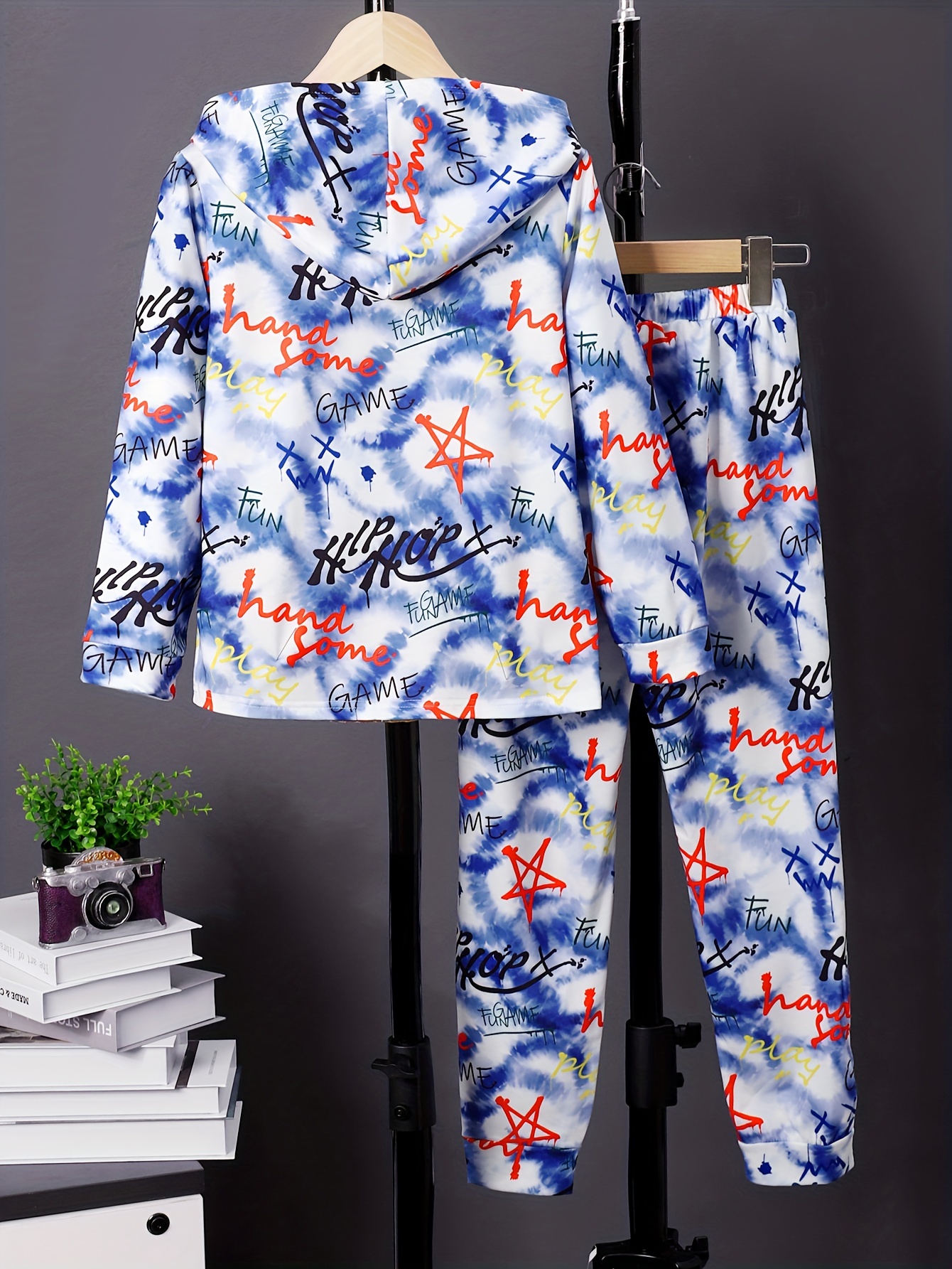 Boy's Blue White Tie dye Outfit Hoodie Sweatpants Set Casual - Temu