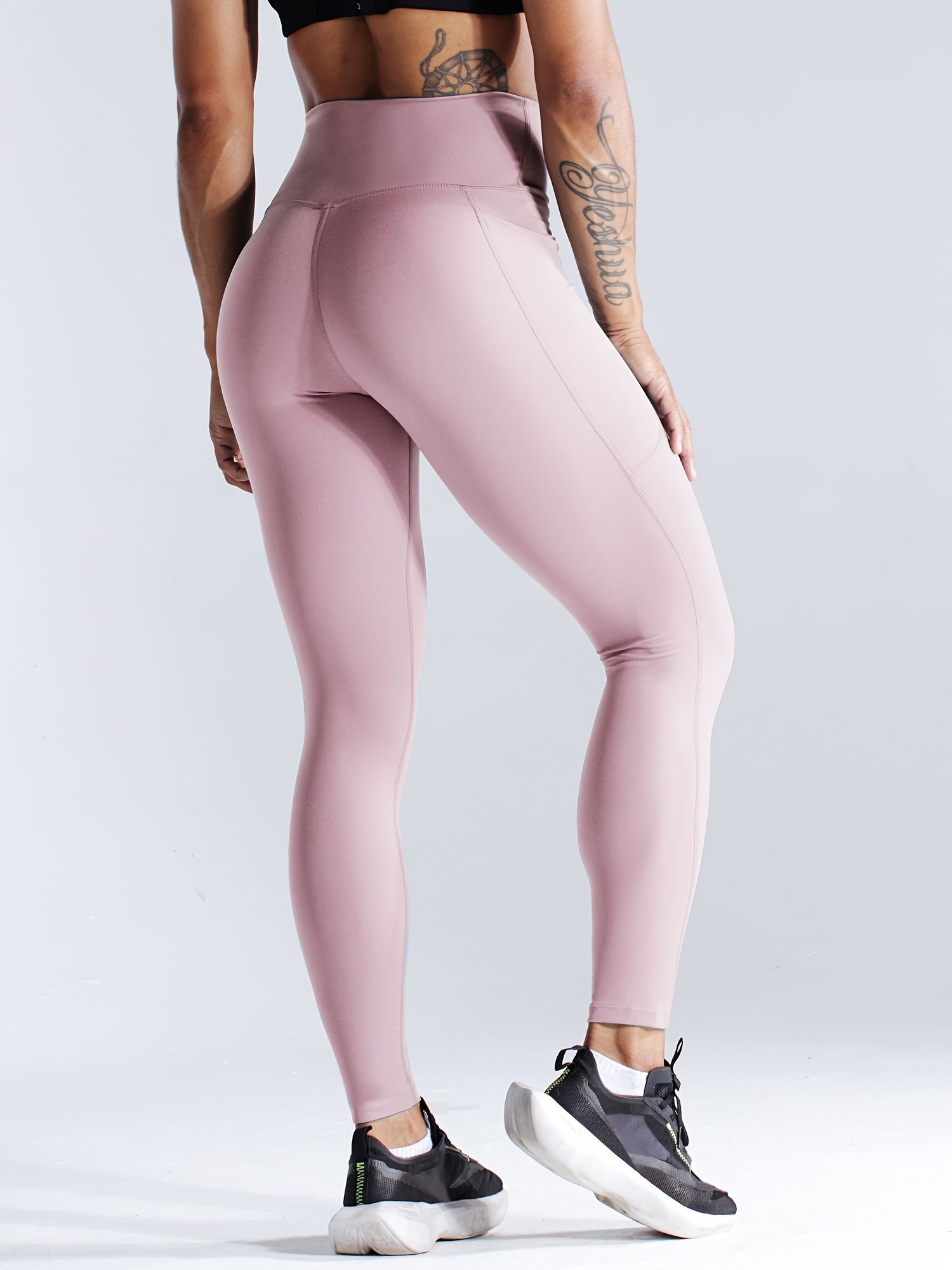 PINK High waisted side pocket gym leggings, Womens Leggings