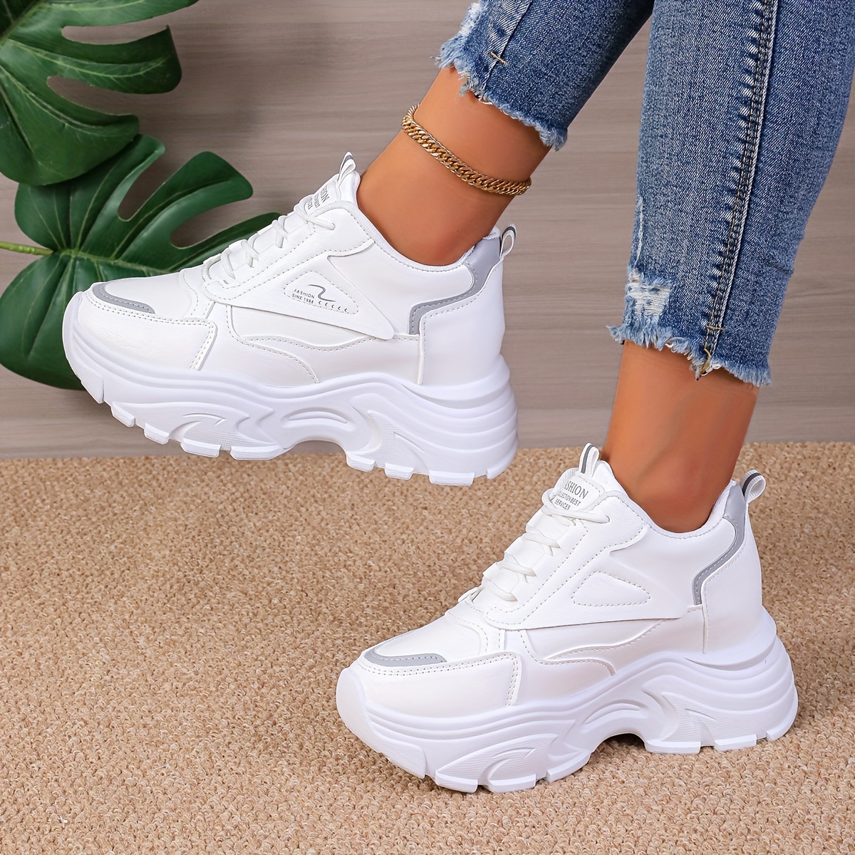 

Women's Fashion Chunky Sneakers, Casual Lace Up Heightening Low Top Trainers, Trendy Wedge Sports Shoes
